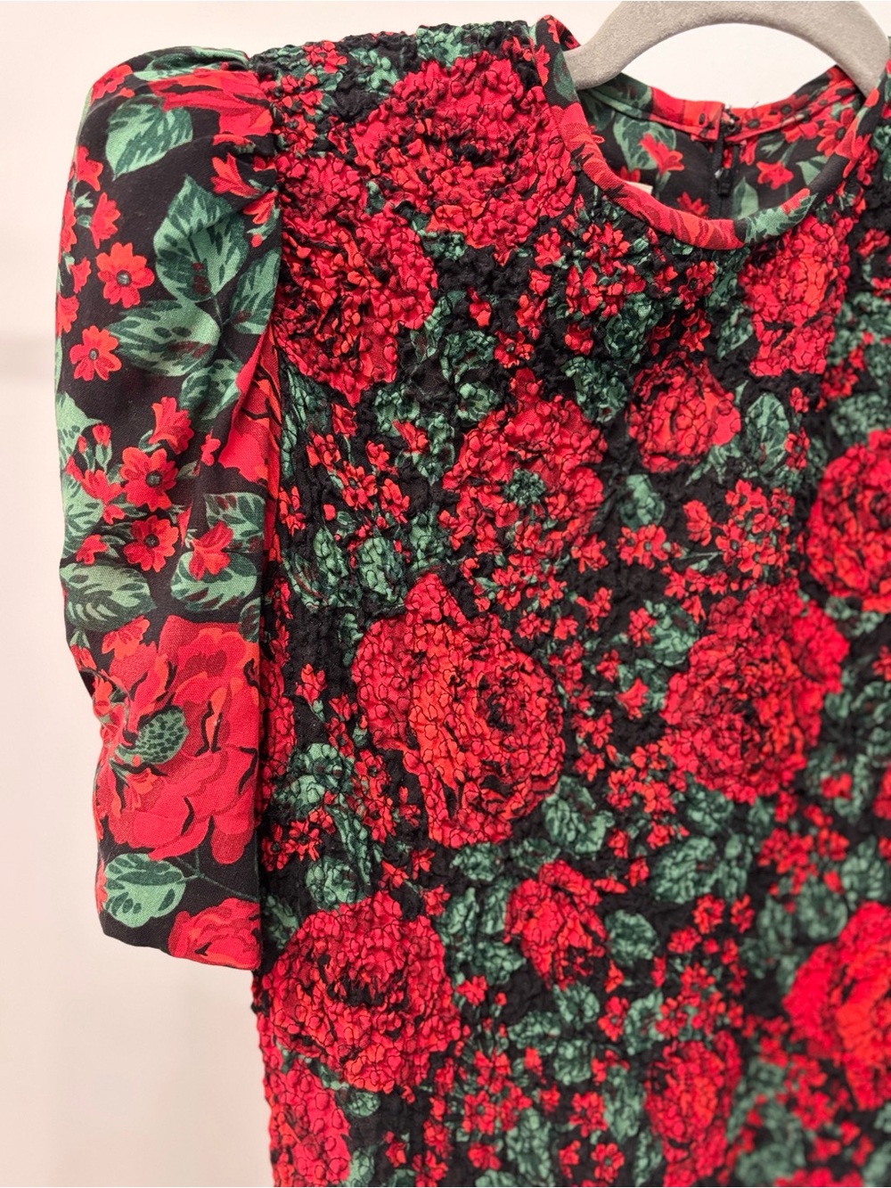 Act I New York Roses (Red & Green) Dress - Women's Elegant Rose Print Dress - Picture 6 of 9